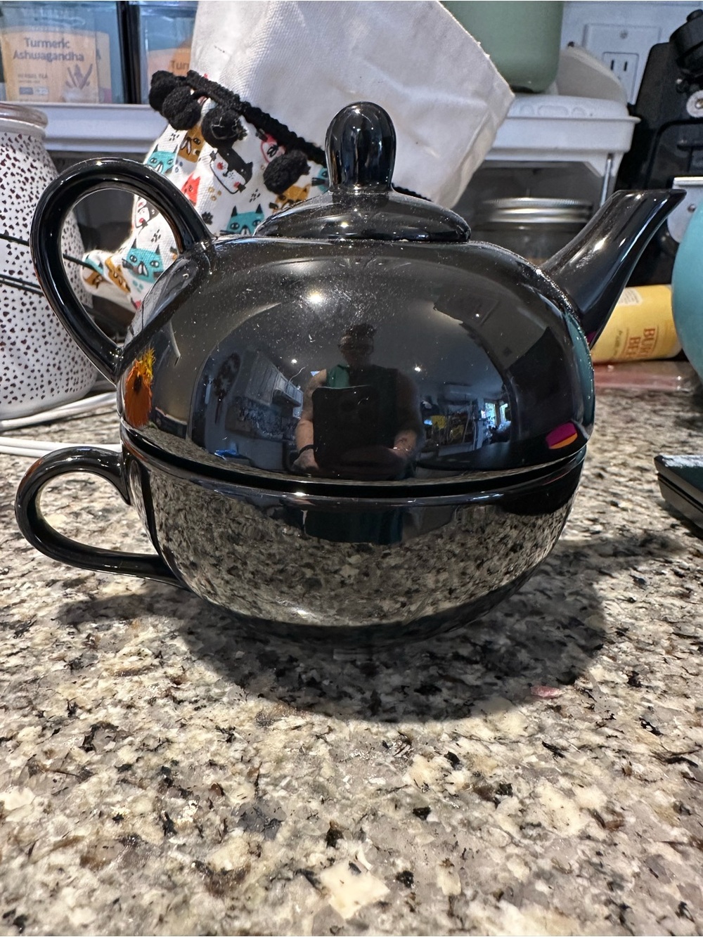 Black Ceramic Tea for One Set - Teapot and Cup